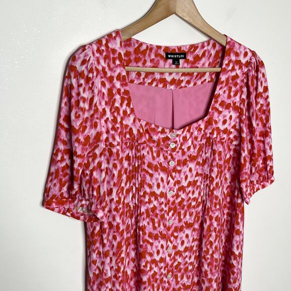 Whistles Womens Blurred Strokes Flippy Dress US 6 Pink Square Neck Feminine - Picture 5 of 11